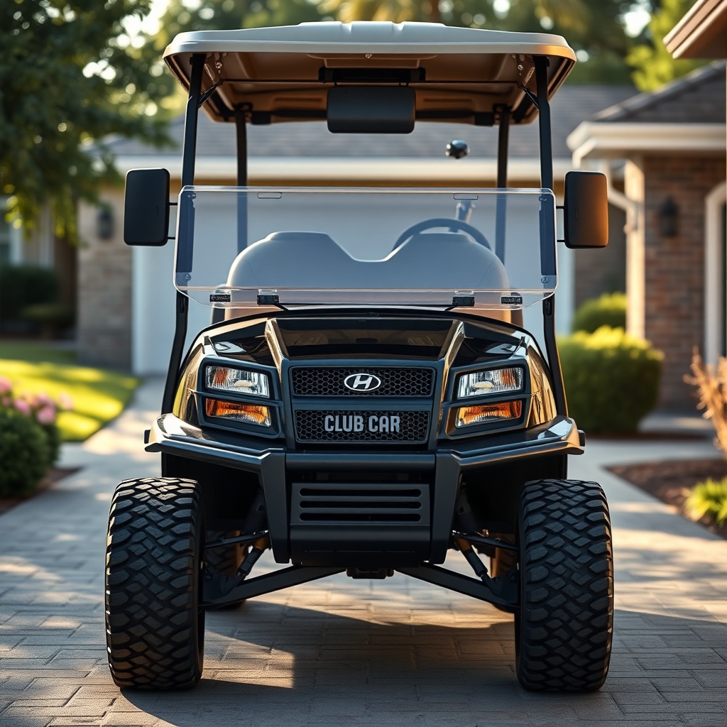 Photorealistic shot of a Club Car Onward HP in a residential driveway