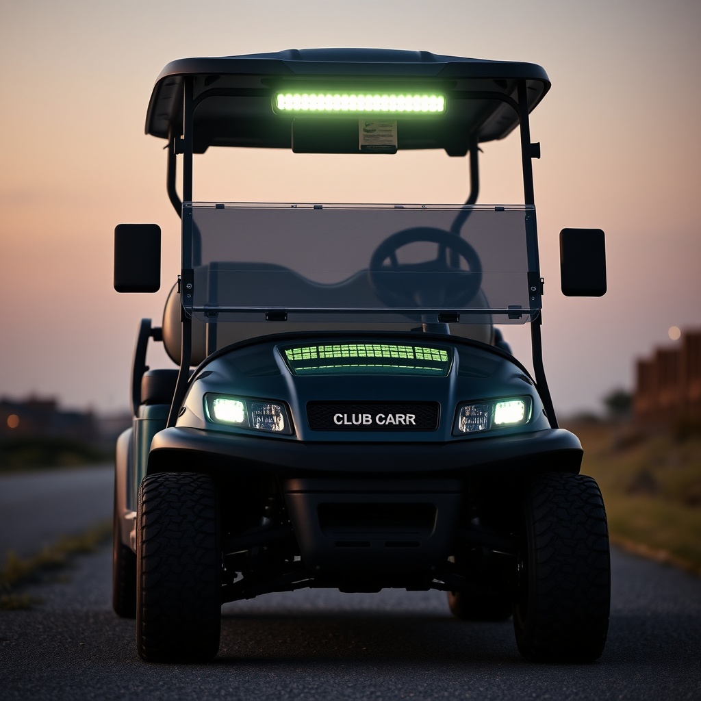 <clean photorealistic photo/illustration of a Club Car Onward HP with LED light bar and un