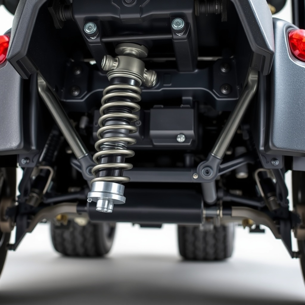 Close-up of a Club Car Onward HP rear suspension with aftermarket coil-over shock and upgr