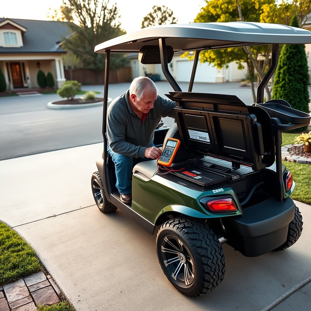 clean photorealistic photo/illustration showing a Club Car Onward HP on a residential driv