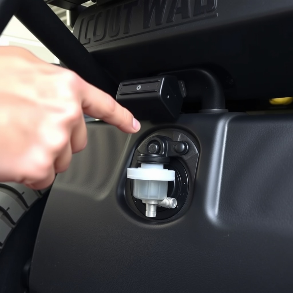 <clean photorealistic photo of a Club Car Onward HP's brake pedal and master cylinder area