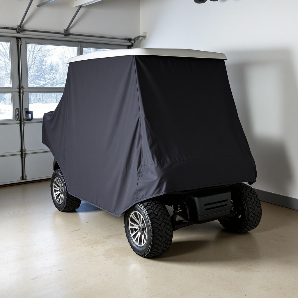 <a clean photorealistic photo of a Club Car Onward HP covered in a breathable golf cart co