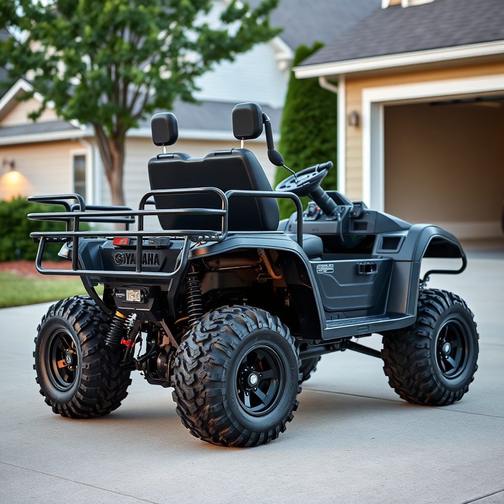<clean photorealistic photo/illustration of a customized Yamaha Drive2 PTV with a lifted s