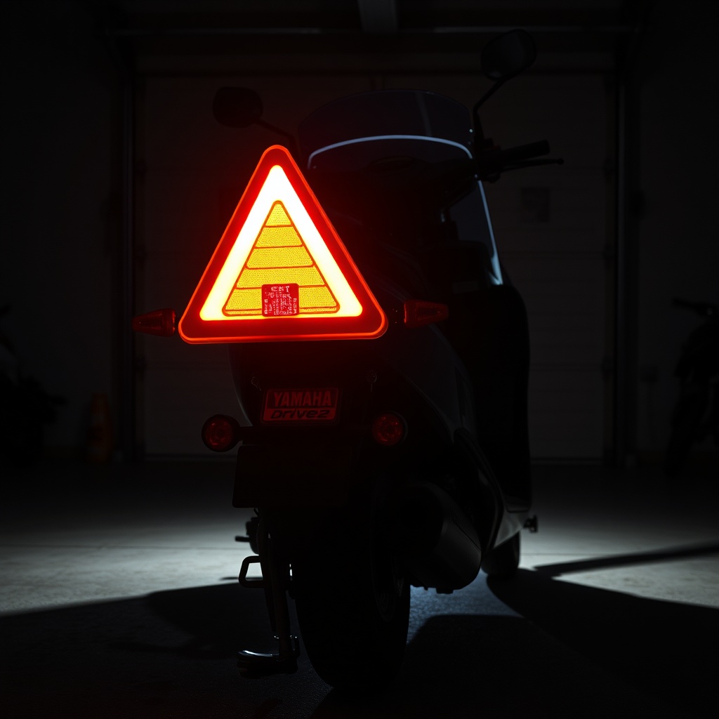 <clean photorealistic photo/illustration of a Yamaha Drive2 PTV at night with illuminated