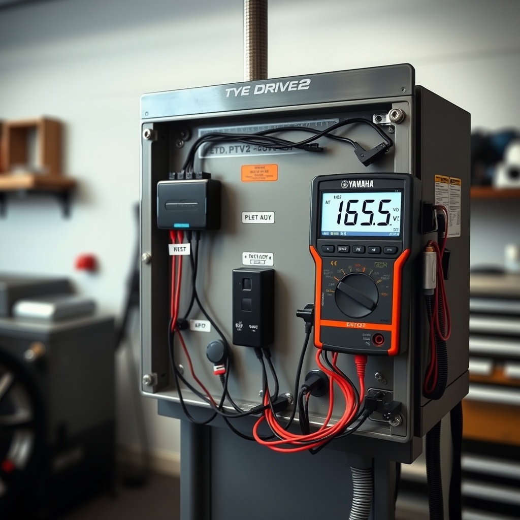 <clean photorealistic photo of a Yamaha Drive2 PTV electrical panel with wires labeled and