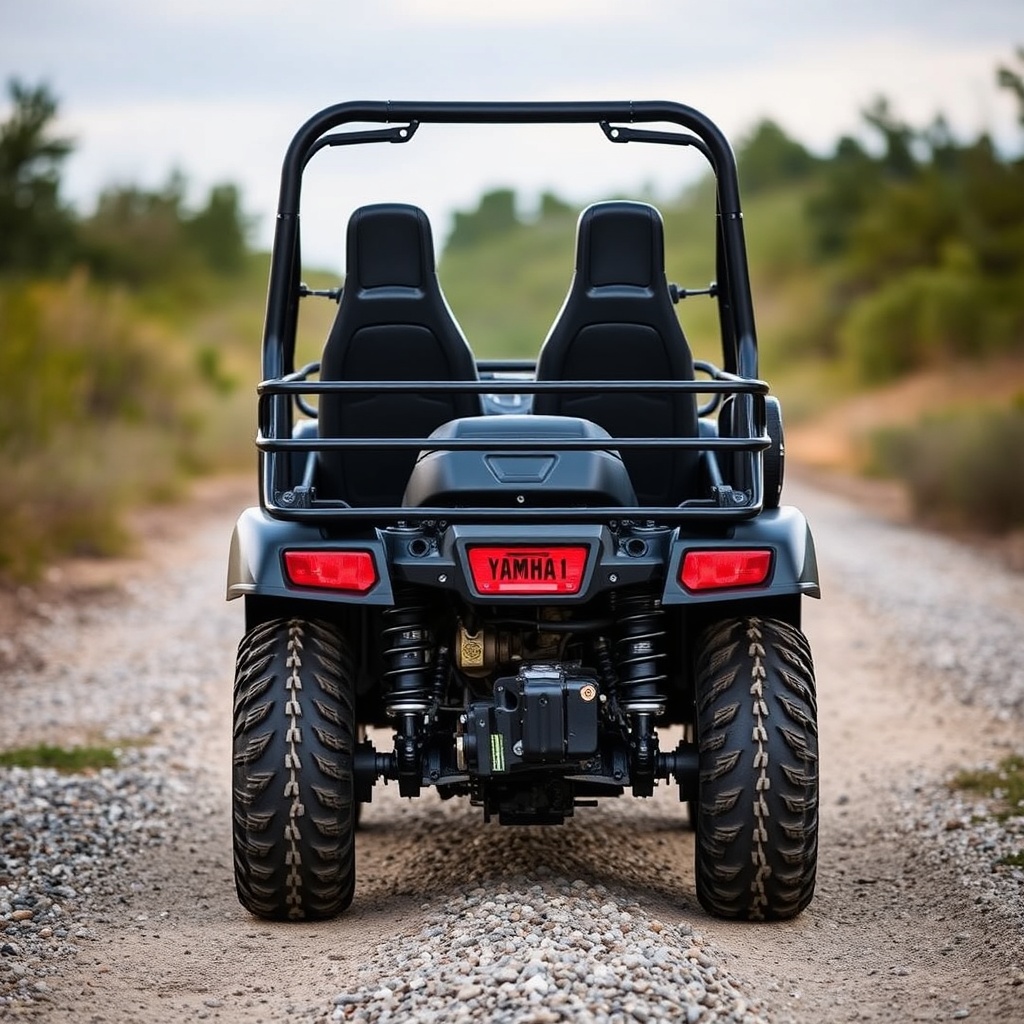<clean photorealistic photo/illustration of a Yamaha Drive2 PTV on a gravel path with visi