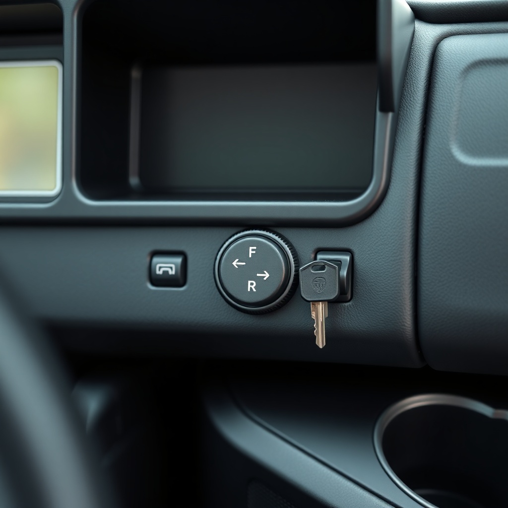 A clean photorealistic photo of a Yamaha Drive2 PTV direction switch (F-N-R) mounted on th